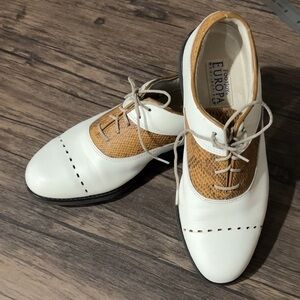 Footjoy Europa Collection Women's Golf Shoes 99338 Size 7M White Tan Snakeskin